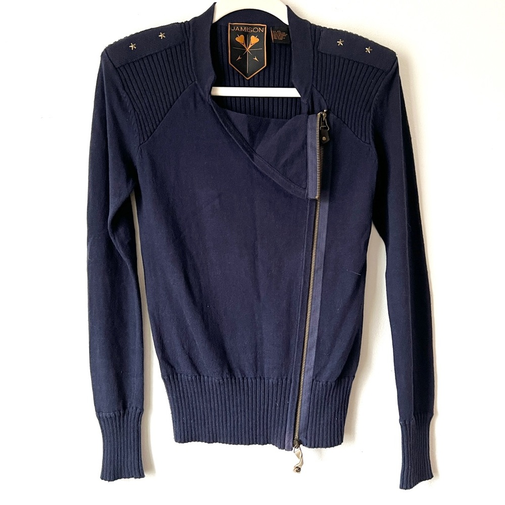 Jamison Navy Blue Asymmetrical ZIP Sweater XS